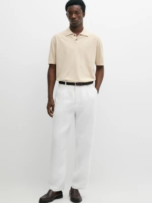 Koszulka Polo Z Bawełny I Lnu Z Zapięciem Na Guziki - Beżowy - Massimo Dutti - Male