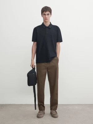 Koszulka Polo Z Bawełny I Mikrodiagonalu Z Krótkim Rękawem - Granatowy - - Massimo Dutti - Mężczyzna