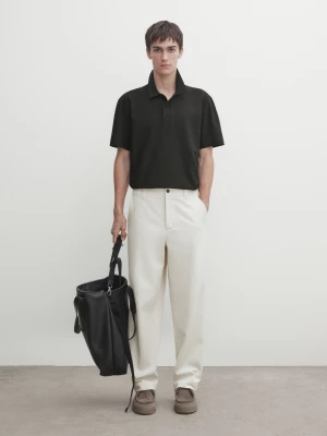 Koszulka Polo Z Bawełny I Mikrodiagonalu Z Krótkim Rękawem - Stalowy - - Massimo Dutti - Mężczyzna