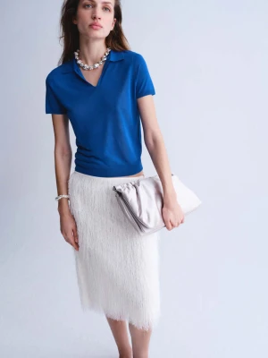 Koszulka polo z cienkiej dzianiny z lyocellu niebieski (chińska porcelana) - Kobieta - - MANGO