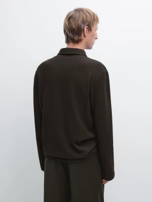 Koszulka Polo Z Długim Rękawem I Fakturą - Czekoladowy - - Massimo Dutti - Mężczyzna