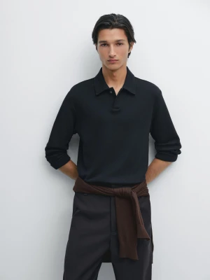 Koszulka Polo Z Długim Rękawem I Fakturą - Granatowy - - Massimo Dutti - Mężczyzna