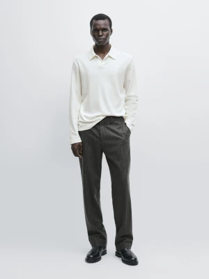 Koszulka Polo Z Długim Rękawem I Fakturą - Surowy - - Massimo Dutti - Mężczyzna