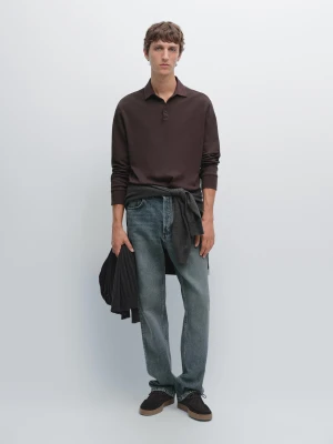 Koszulka Polo Z Długim Rękawem I Kontrastowym Kołnierzykiem - Bordowy - - Massimo Dutti - Mężczyzna