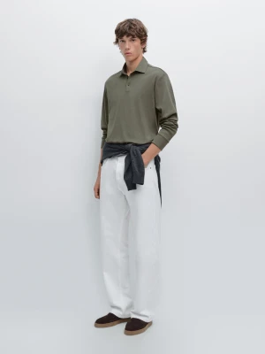 Koszulka Polo Z Długim Rękawem I Kontrastowym Kołnierzykiem - Ołowiany - - Massimo Dutti - Mężczyzna