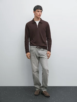 Koszulka Polo Z Długim Rękawem I Suwakiem - Brązowy - - Massimo Dutti - Mężczyzna