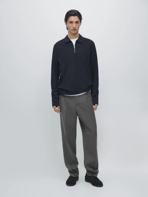 Koszulka Polo Z Długim Rękawem I Suwakiem - Granatowy - - Massimo Dutti - Mężczyzna