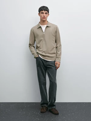 Koszulka Polo Z Długim Rękawem I Suwakiem - Norkowy - - Massimo Dutti - Mężczyzna