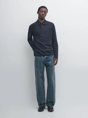 Koszulka Polo Z Długim Rękawem I Zatrzaskiem - Granatowy - - Massimo Dutti - Mężczyzna