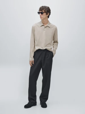 Koszulka Polo Z Długim Rękawem I Zatrzaskiem - Popielaty - - Massimo Dutti - Mężczyzna