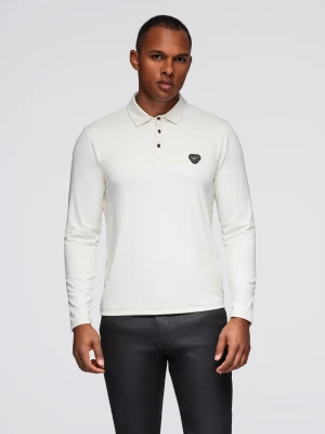 Koszulka polo z długim rękawem zapinana na eleganckie, brandowane guziki – kremowa V2 - Rozmiar: XXL Ombre Clothing