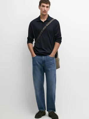 Koszulka Polo Z Długim Rękawem Ze 100% Bawełny - Granatowy - Massimo Dutti - Male