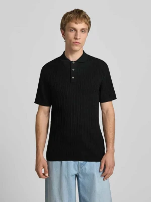 Koszulka polo z dzianiny o kroju slim fit ze ściegiem warkoczowym model 'EMIL' Jack&Jones Czarny