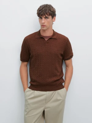 Koszulka Polo Z Dzianiny O Warkoczowym Splocie - Bordowy - - Massimo Dutti - Mężczyzna