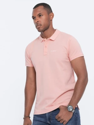 Koszulka polo z dzianiny pique - jasnoróżowa V5 - Rozmiar: XL Ombre Clothing