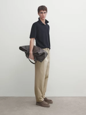 Koszulka Polo Z Dzianiny Z Krótkim Rękawem - Granatowy - - Massimo Dutti - Mężczyzna