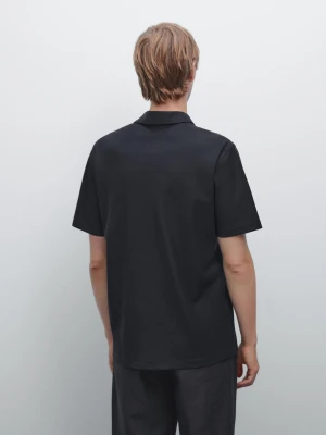 Koszulka Polo Z Fakturą I Krytym Guzikiem - Granatowy - - Massimo Dutti - Mężczyzna