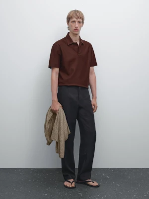 Koszulka Polo Z Fakturą I Krytym Guzikiem - Miedziany - - Massimo Dutti - Mężczyzna