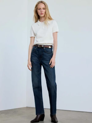 Sweter z bawełny z kołnierzykiem polo biały - Kobieta - MANGO