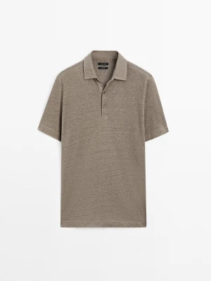 Koszulka Polo Z Krótkim Rękawem 100% Len - Jasnoopal - - Massimo Dutti - Mężczyzna