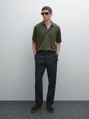 Koszulka Polo Z Krótkim Rękawem 100% Len - Zielono - - Massimo Dutti - Mężczyzna