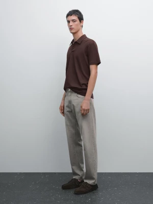 Koszulka Polo Z Krótkim Rękawem I Dekoltem Na Zatrzaski - Bordowy - - Massimo Dutti - Mężczyzna