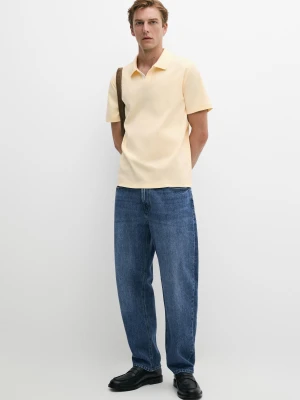 Koszulka Polo Z Krótkim Rękawem I Dekoltem W Serek - Żółty - Massimo Dutti - Male