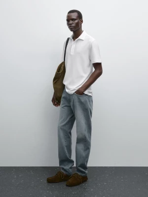 Koszulka Polo Z Krótkim Rękawem I Fakturą - Biały - - Massimo Dutti - Mężczyzna