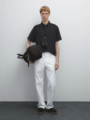 Koszulka Polo Z Krótkim Rękawem I Fakturą - Granatowy - - Massimo Dutti - Mężczyzna