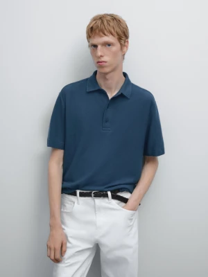Koszulka Polo Z Krótkim Rękawem I Fakturą - Indygo - - Massimo Dutti - Male