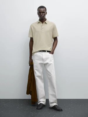 Koszulka Polo Z Krótkim Rękawem I Fakturą - Piaskowy - - Massimo Dutti - Mężczyzna