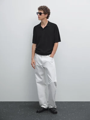 Koszulka Polo Z Krótkim Rękawem Z Dzianiny Z Fakturą - Granatowy - - Massimo Dutti - Mężczyzna