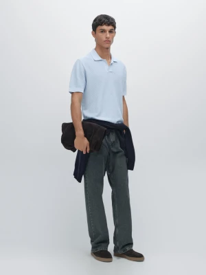 Koszulka Polo Z Krótkim Rękawem Z Dzianiny Z Fakturą - Jasnoniebieski - - Massimo Dutti - Mężczyzna