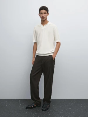 Koszulka Polo Z Krótkim Rękawem Z Dzianiny Z Fakturą - Surowy - - Massimo Dutti - Mężczyzna