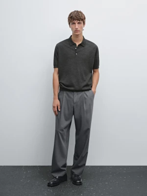 Koszulka Polo Z Krótkim Rękawem Z Dzianiny Z Mieszanki Wełny - Brudnoszary - - Massimo Dutti - Mężczyzna