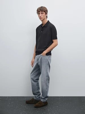 Koszulka Polo Z Krótkim Rękawem Z Dzianiny Z Mieszanki Wełny - Granatowy - - Massimo Dutti - Mężczyzna