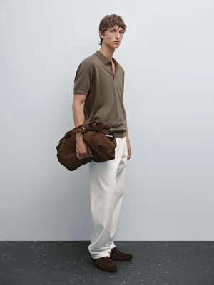 Koszulka Polo Z Krótkim Rękawem Z Dzianiny Z Mieszanki Wełny - Khaki - - Massimo Dutti - Mężczyzna