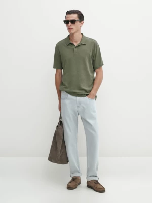 Koszulka Polo Z Krótkim Rękawem Z Lnianej Mieszanki - Khaki - - Massimo Dutti - Mężczyzna