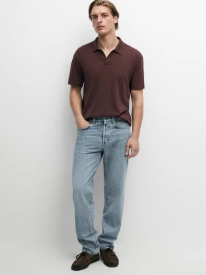 Koszulka Polo Z Krótkim Rękawem Z Lnu I Bawełny - Bordowy - - Massimo Dutti - Mężczyzna