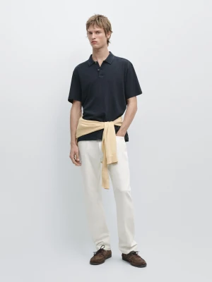 Koszulka Polo Z Krótkim Rękawem Z Lnu I Bawełny - Granatowy - - Massimo Dutti - Mężczyzna