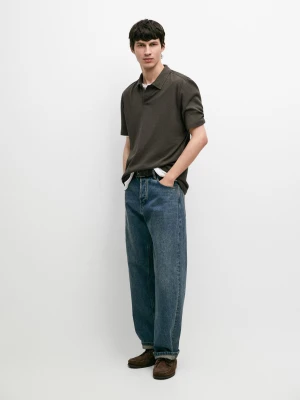 Koszulka Polo Z Krótkim Rękawem Z Lnu I Bawełny - Khaki - - Massimo Dutti - Mężczyzna