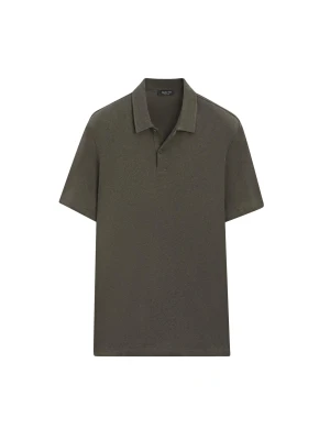 Koszulka Polo Z Krótkim Rękawem Z Lnu I Bawełny - Khaki - - Massimo Dutti - Mężczyzna