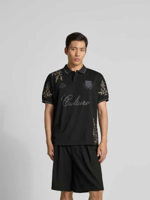 Koszulka polo z kwiatowym haftem allover Don't Waste Culture Czarny
