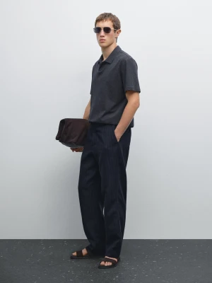 Koszulka Polo Z Melanżowej Bawełny Z Krótkim Rękawem - Indygo - - Massimo Dutti - Mężczyzna