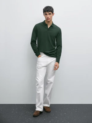 Koszulka Polo Z Merceryzowanej Bawełny Z Długim Rękawem - Butelkowy - - Massimo Dutti - Mężczyzna