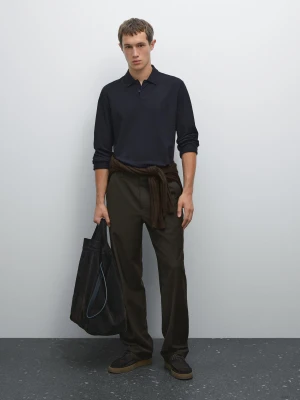 Koszulka Polo Z Merceryzowanej Bawełny Z Długim Rękawem - Granatowy - - Massimo Dutti - Mężczyzna