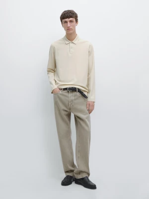 Koszulka Polo Z Merceryzowanej Bawełny Z Długim Rękawem - Kość Słoniowa - - Massimo Dutti - Mężczyzna