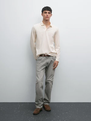 Koszulka Polo Z Merceryzowanej Bawełny Z Długim Rękawem - Lodowy - - Massimo Dutti - Mężczyzna