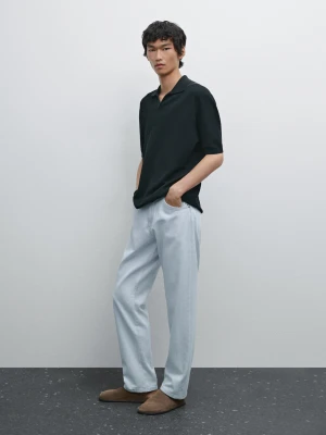 Koszulka Polo Z Merceryzowanej Bawełny Z Krótkim Rękawem - Granatowy - - Massimo Dutti - Mężczyzna