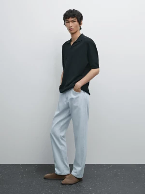 Koszulka Polo Z Merceryzowanej Bawełny Z Krótkim Rękawem - Granatowy - - Massimo Dutti - Mężczyzna